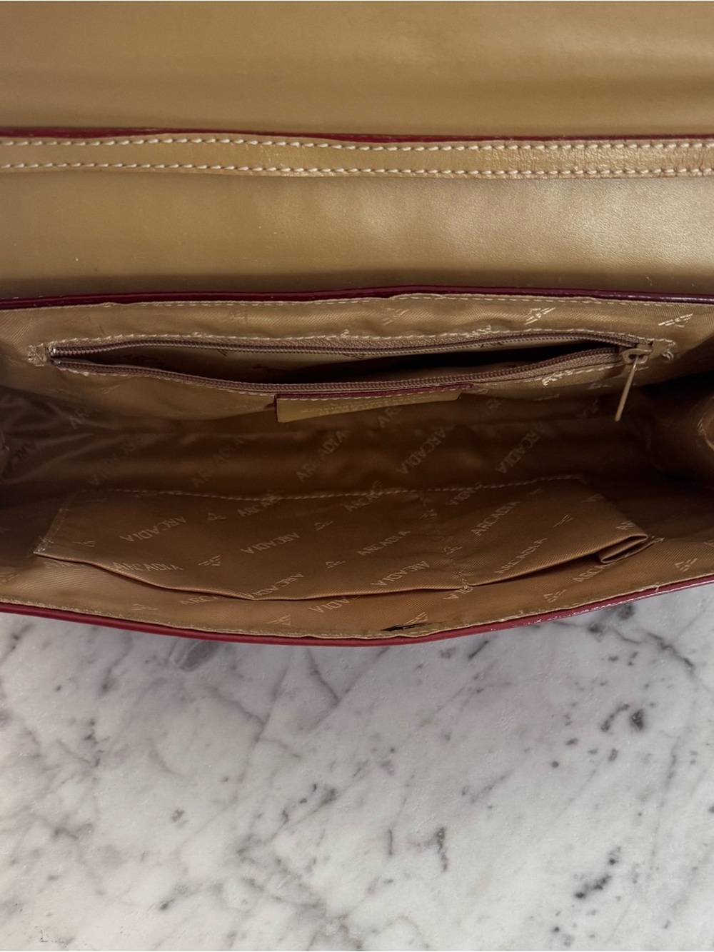 Arcadia Patent Leather Shoulder Bag in Tan, Red, Burgundy - Picture 8 of 10